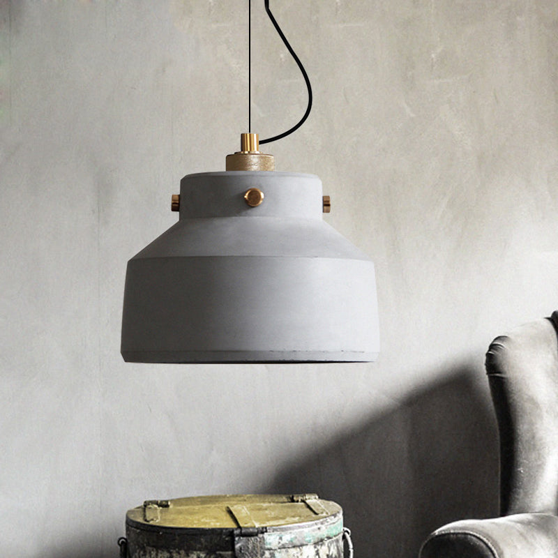 Vintage Cement Hanging Pendant Light With Grey Can And 1 Bulb - Available In 3 Sizes For Bar Island