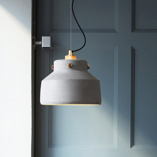 Vintage Cement Hanging Pendant Light With Grey Can And 1 Bulb - Available In 3 Sizes For Bar Island