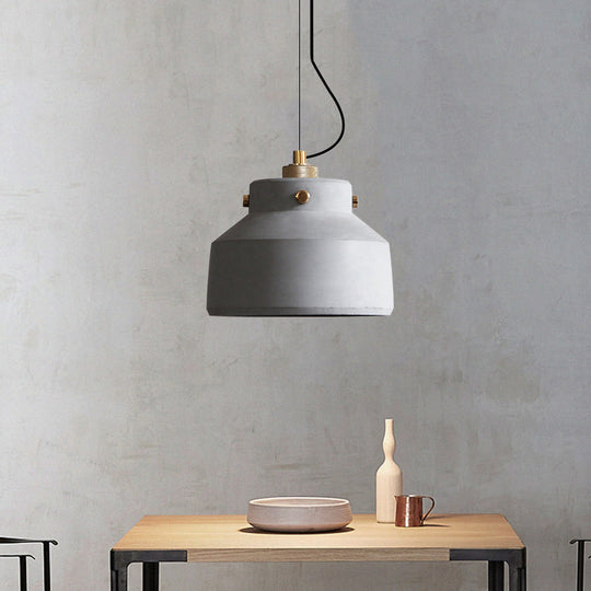 Vintage Cement Hanging Pendant Light With Grey Can And 1 Bulb - Available In 3 Sizes For Bar Island