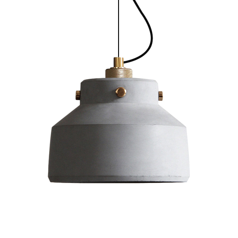 Vintage Cement Hanging Light Fixture - Grey Can/Barn Pendant Lamp