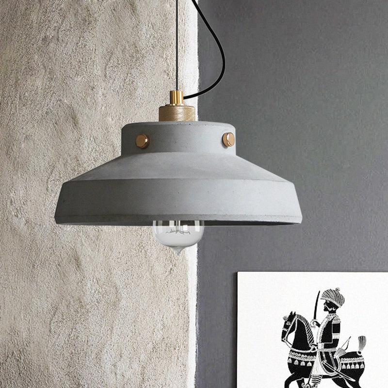 Vintage Cement Hanging Pendant Light With Grey Can And 1 Bulb - Available In 3 Sizes For Bar Island