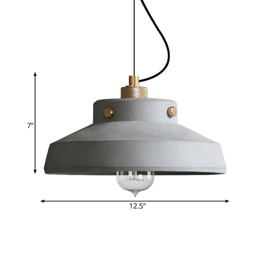 Vintage Cement Hanging Light Fixture - Grey Can/Barn Pendant Lamp