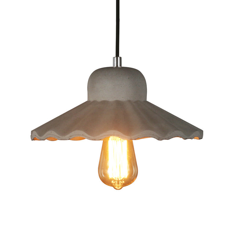 Industrial Scalloped Cement Pendant Light with 1 Bulb for Restaurants in Grey