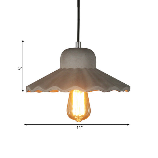 Industrial Scalloped Cement Pendant Light with 1 Bulb for Restaurants in Grey