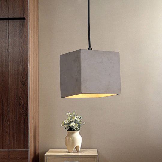 Antiqued Grey Cement Cube Pendant Light For Corridor