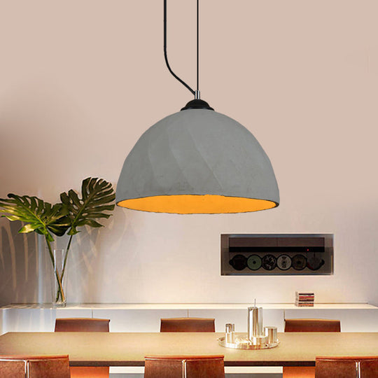 Vintage Cement Hanging Pendant Lamp In Grey 6/10 Width - Dome/Oval Ceiling Light 1-Light / 10