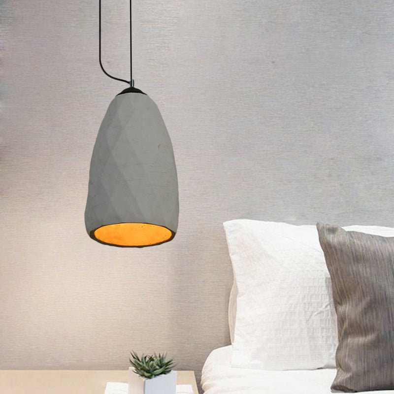 Vintage Grey Cement Mini Pendant Lamp - Dome/Oval Ceiling Light, 1-Light, 6"/10" Width