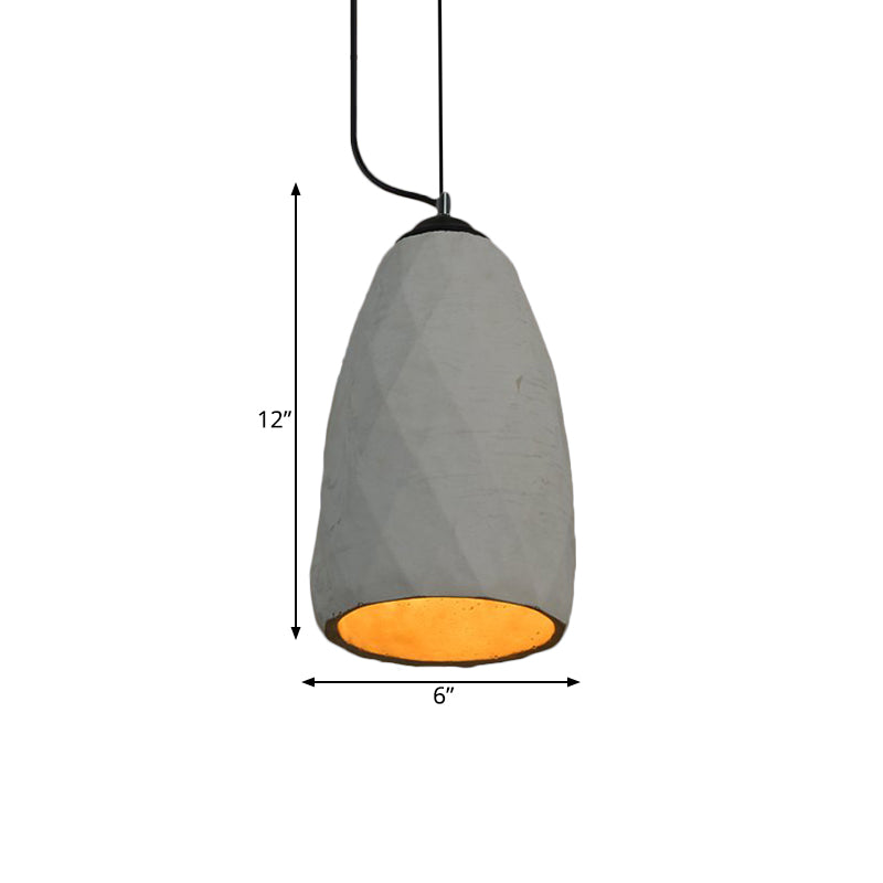 Vintage Grey Cement Mini Pendant Lamp - Dome/Oval Ceiling Light, 1-Light, 6"/10" Width