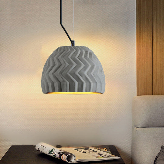 Vintage Cement Hanging Lamp - Grey Dome Ceiling Light 1 Head Ideal For Coffee Houses 6/10 Wide / 6