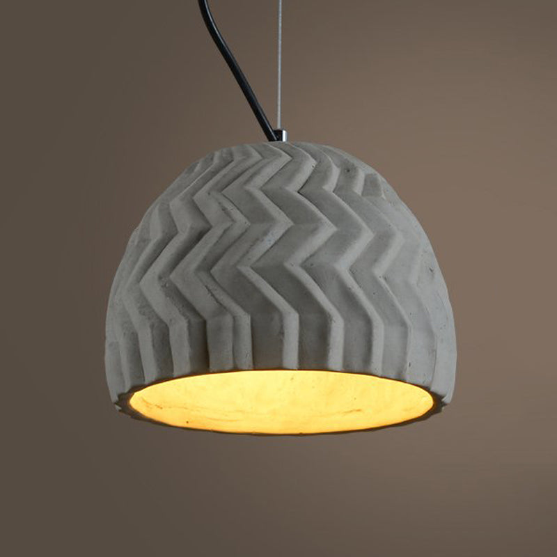 Vintage Cement Hanging Lamp - Grey Dome Ceiling Light 1 Head Ideal For Coffee Houses 6/10 Wide