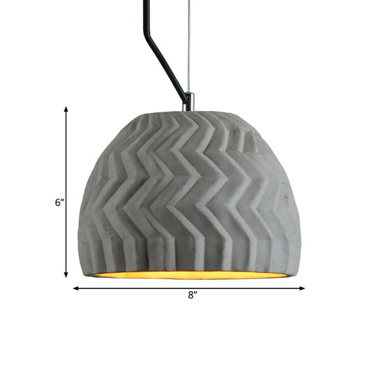 Vintage Cement Hanging Lamp - Grey Dome Ceiling Light 1 Head Ideal For Coffee Houses 6/10 Wide