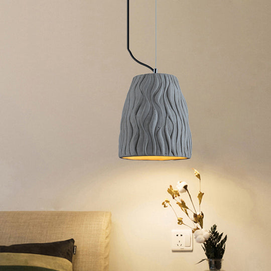 Vintage Cement Hanging Lamp - Grey Dome Ceiling Light 1 Head Ideal For Coffee Houses 6/10 Wide