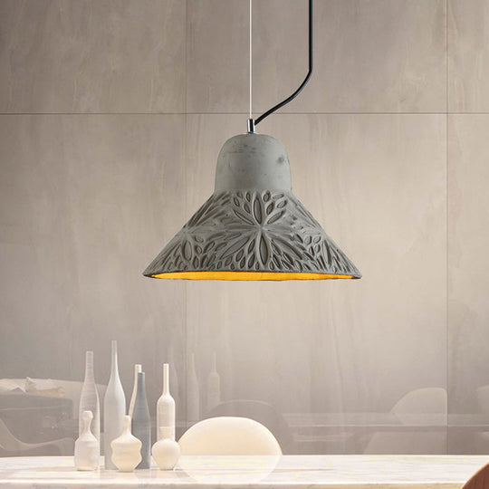 Cement Hanging Light Pendant in Grey - 1 Bulb, 8"/12" Width - Ideal for Restaurants