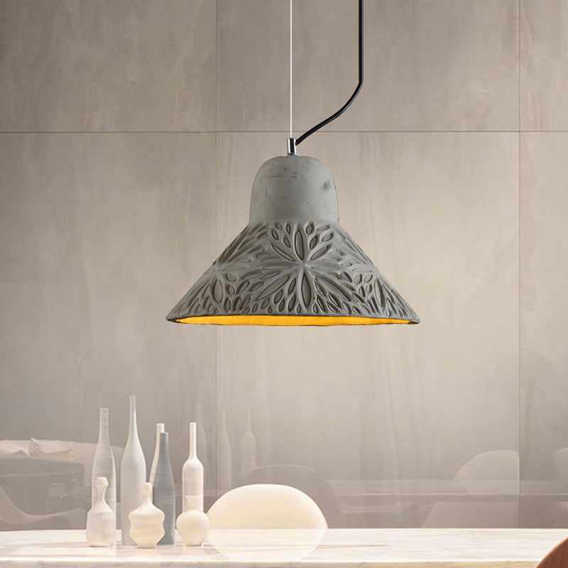 Cement Hanging Light Pendant Lamp (8/12 Width) In Antiqued Grey For Restaurants / 12