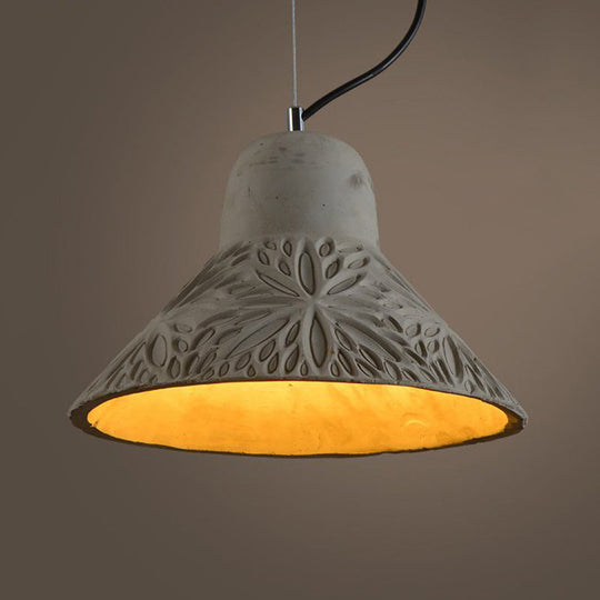 Cement Hanging Light Pendant in Grey - 1 Bulb, 8"/12" Width - Ideal for Restaurants