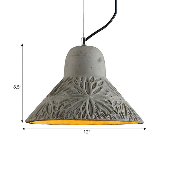 Cement Hanging Light Pendant in Grey - 1 Bulb, 8"/12" Width - Ideal for Restaurants