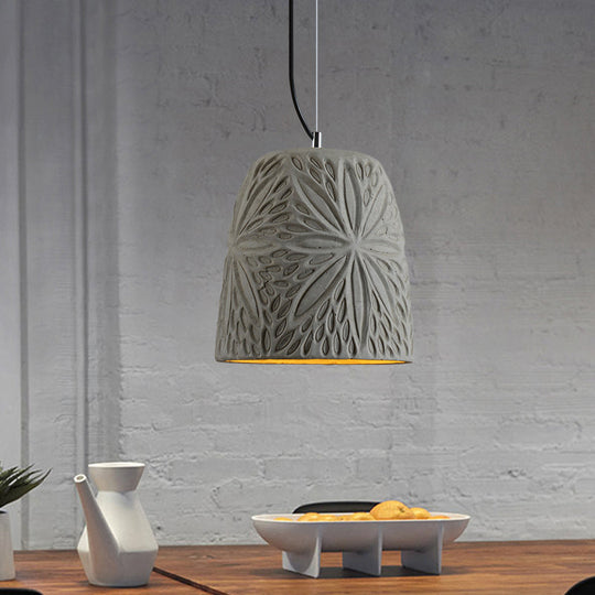 Cement Hanging Light Pendant in Grey - 1 Bulb, 8"/12" Width - Ideal for Restaurants