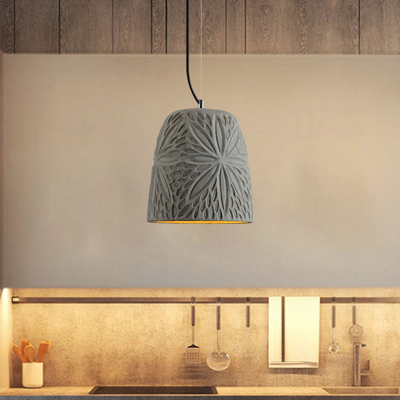 Cement Hanging Light Pendant in Grey - 1 Bulb, 8"/12" Width - Ideal for Restaurants