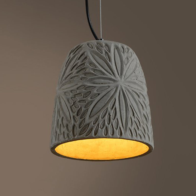 Cement Hanging Light Pendant in Grey - 1 Bulb, 8"/12" Width - Ideal for Restaurants