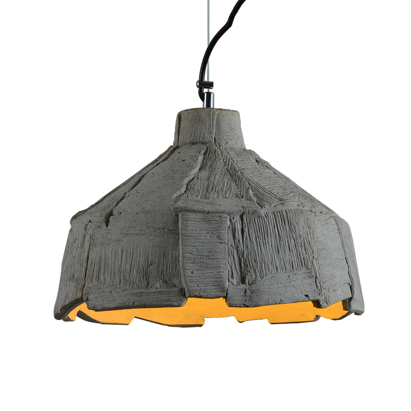 Industrial-Style Barn/Domed Ceiling Pendant Lamp in Grey, 6"/12" Wide - Cement Hanging Light Fixture