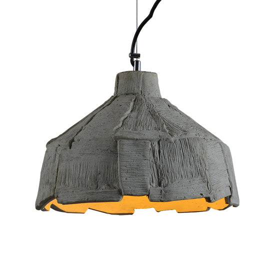 Industrial-Style Hanging Pendant Lamp - Cement Ceiling Light Grey (6/12 Wide)