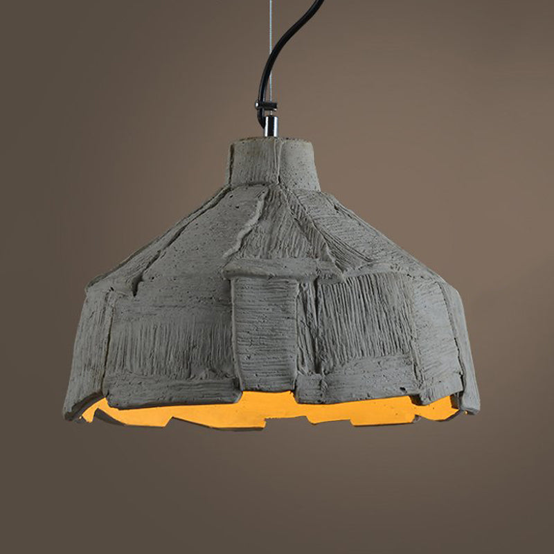 Industrial-Style Barn/Domed Ceiling Pendant Lamp in Grey, 6"/12" Wide - Cement Hanging Light Fixture