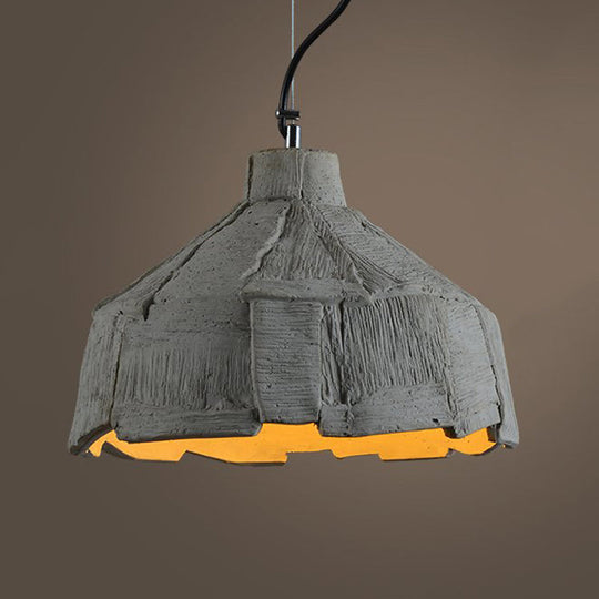 Industrial-Style Barn/Domed Ceiling Pendant Lamp in Grey, 6"/12" Wide - Cement Hanging Light Fixture