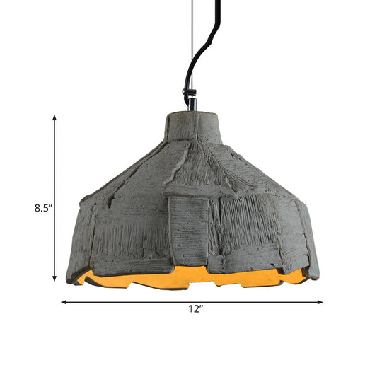 Industrial-Style Barn/Domed Ceiling Pendant Lamp in Grey, 6"/12" Wide - Cement Hanging Light Fixture