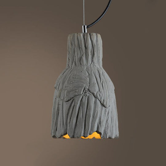 Industrial-Style Barn/Domed Ceiling Pendant Lamp in Grey, 6"/12" Wide - Cement Hanging Light Fixture