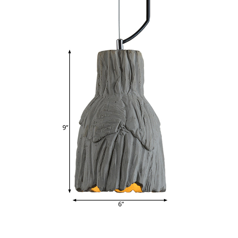 Industrial-Style Barn/Domed Ceiling Pendant Lamp in Grey, 6"/12" Wide - Cement Hanging Light Fixture