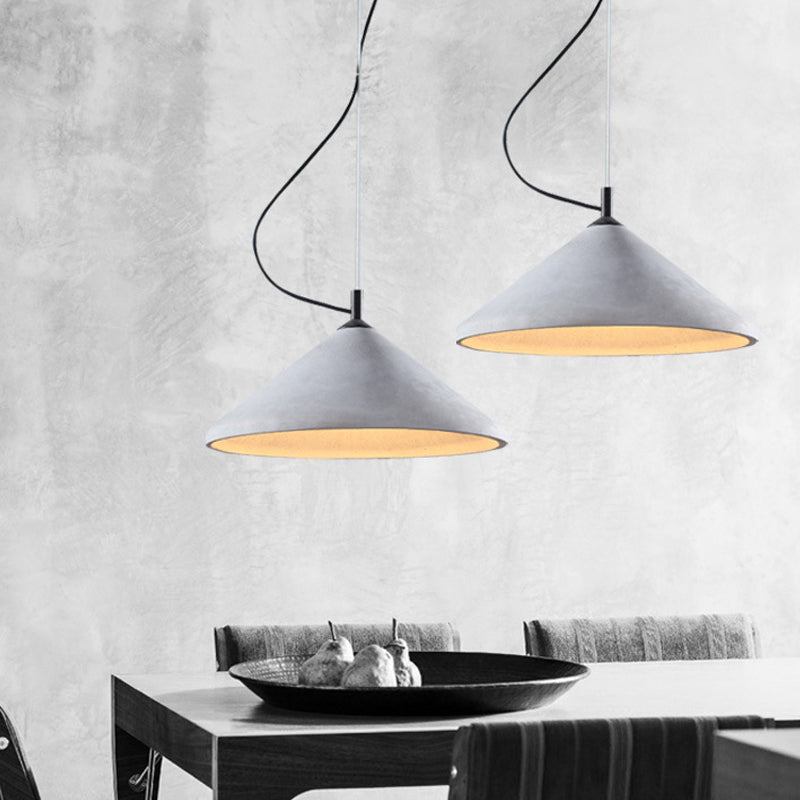 Industrial Cement Cone Dining Ceiling Light - 1-Light Grey Pendant Lamp