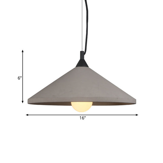 Industrial-Style Flare Pendant Lamp with Wide Cement Shade - Grey