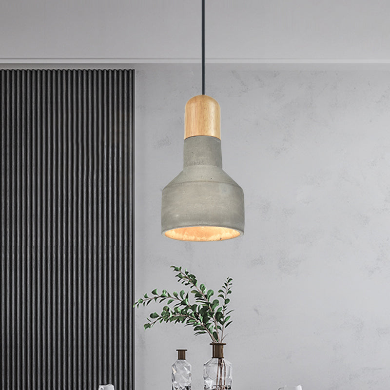 Jar Pendant Light Kit: Industrial Grey/Red/Blue Cement Hanging Lamp with Wood Top - 1-Bulb