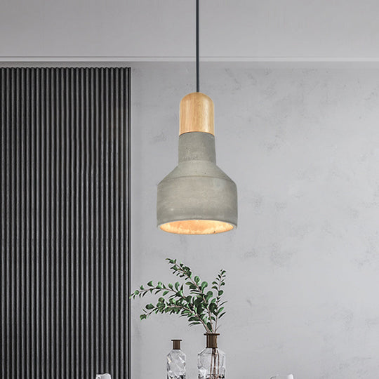 Jar Pendant Light Kit: Industrial Grey/Red/Blue Cement Hanging Lamp with Wood Top - 1-Bulb