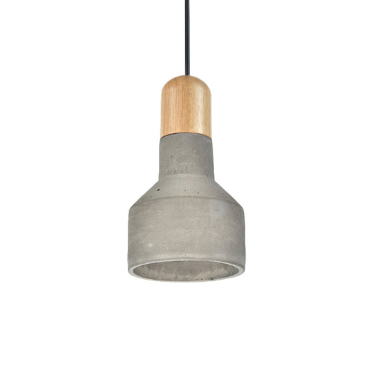 Industrial Grey/Red/Blue Cement Hanging Ceiling Lamp With Jar-Shaped Pendant And Wood Top