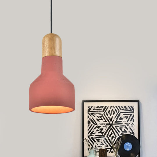 Industrial Grey/Red/Blue Cement Hanging Ceiling Lamp With Jar-Shaped Pendant And Wood Top Red