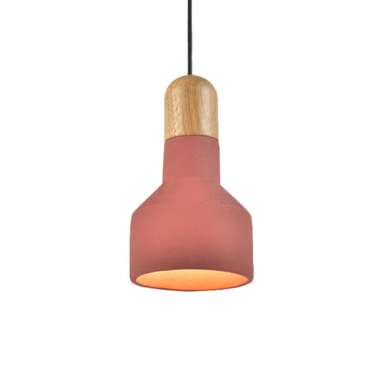 Jar Pendant Light Kit: Industrial Grey/Red/Blue Cement Hanging Lamp with Wood Top - 1-Bulb