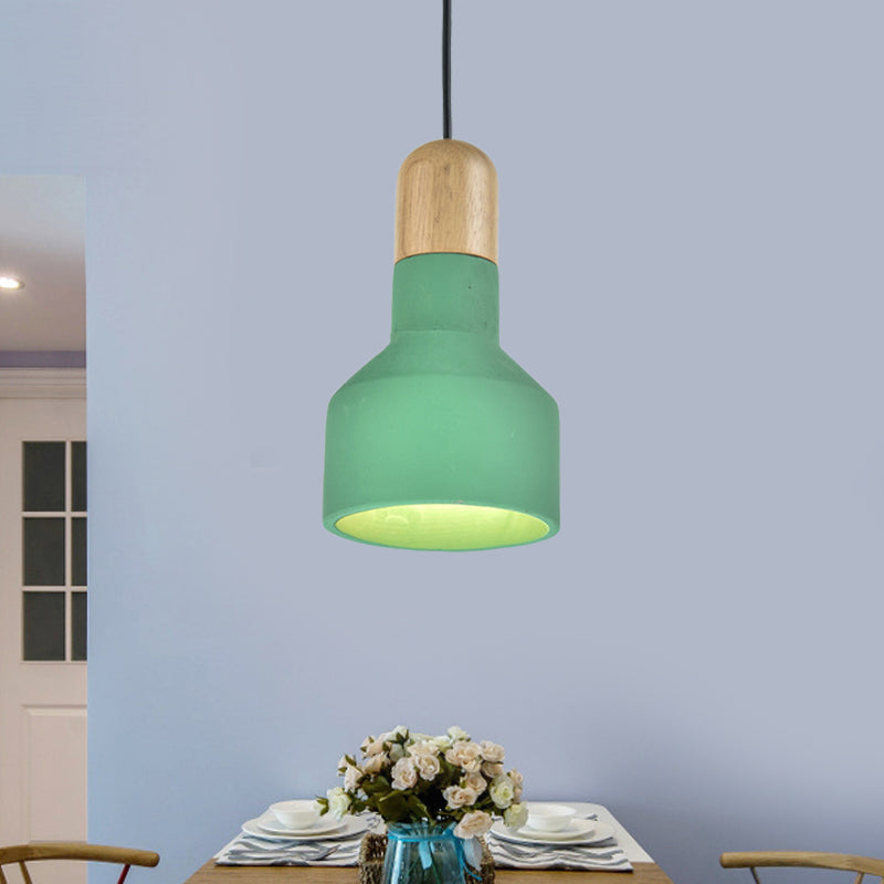 Industrial Grey/Red/Blue Cement Hanging Ceiling Lamp With Jar-Shaped Pendant And Wood Top Green