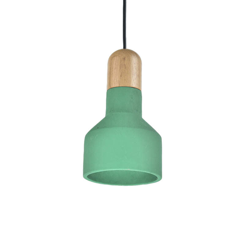 Industrial Grey/Red/Blue Cement Hanging Ceiling Lamp With Jar-Shaped Pendant And Wood Top