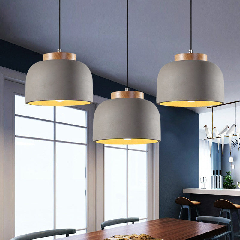 Industrial Hanging Ceiling Pendant Lamp - Grey Cement Bowl With Wood Cap 1 Light