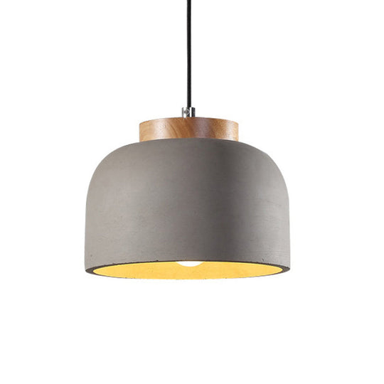 Industrial Hanging Ceiling Pendant Lamp - Grey Cement Bowl With Wood Cap 1 Light