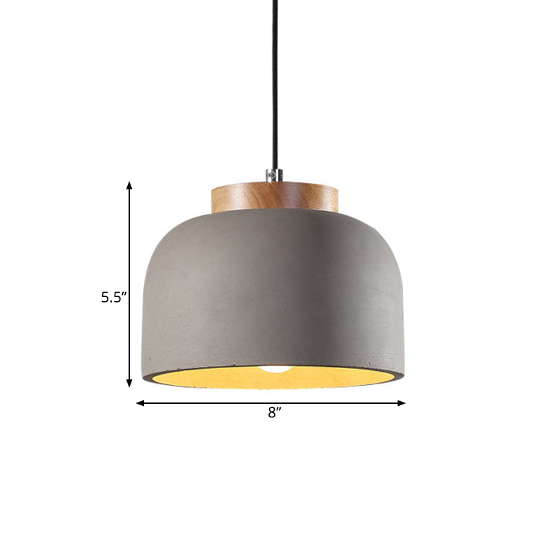 Industrial Hanging Ceiling Pendant Lamp - Grey Cement Bowl With Wood Cap 1 Light