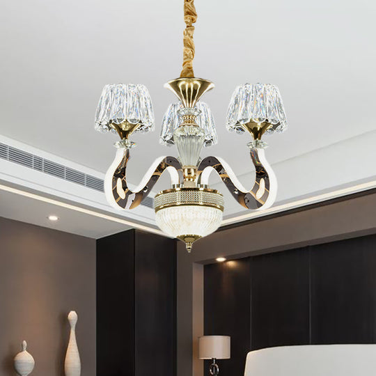 Modernist Led Crystal Pendant Chandelier With Conical Clear Hanging Light - 3/5 Head Bedroom Kit 3 /