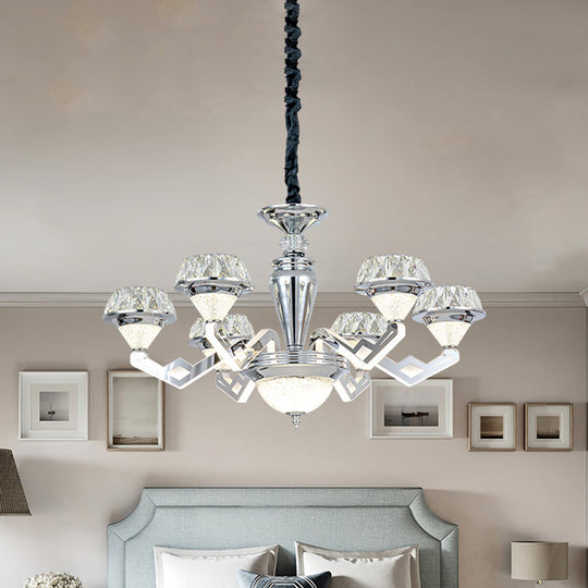 Modern 6/8 Bulb Diamond Chandelier with Crystal Suspension Pendant in Chrome