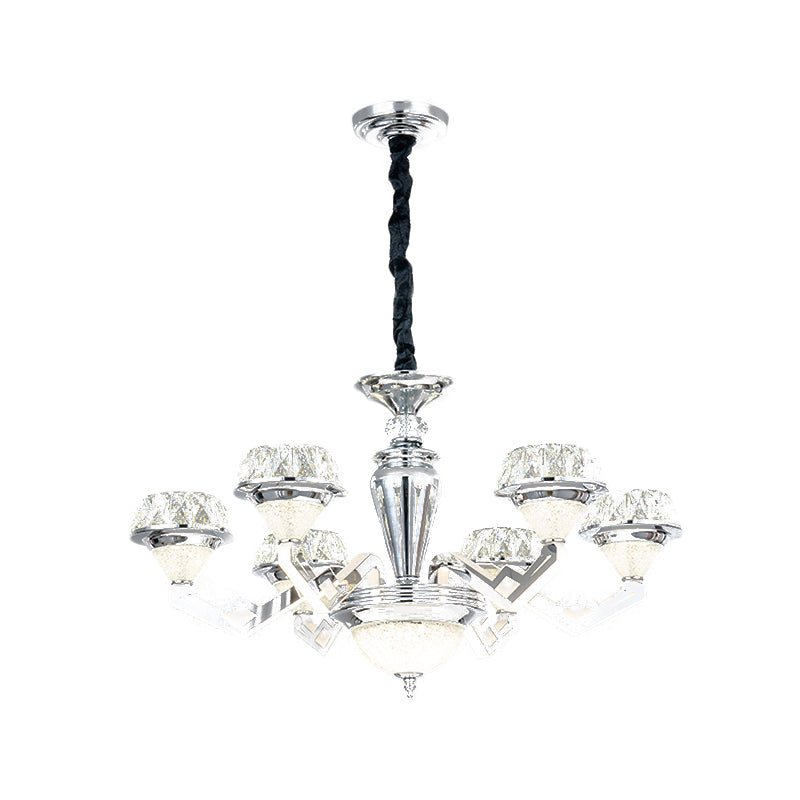 Modern 6/8 Bulb Diamond Chandelier with Crystal Suspension Pendant in Chrome