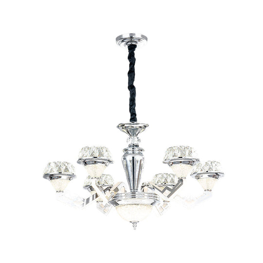 Modern 6/8 Bulb Diamond Chandelier with Crystal Suspension Pendant in Chrome