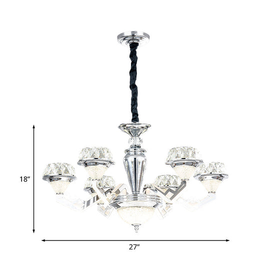 Modern 6/8 Bulb Diamond Chandelier with Crystal Suspension Pendant in Chrome