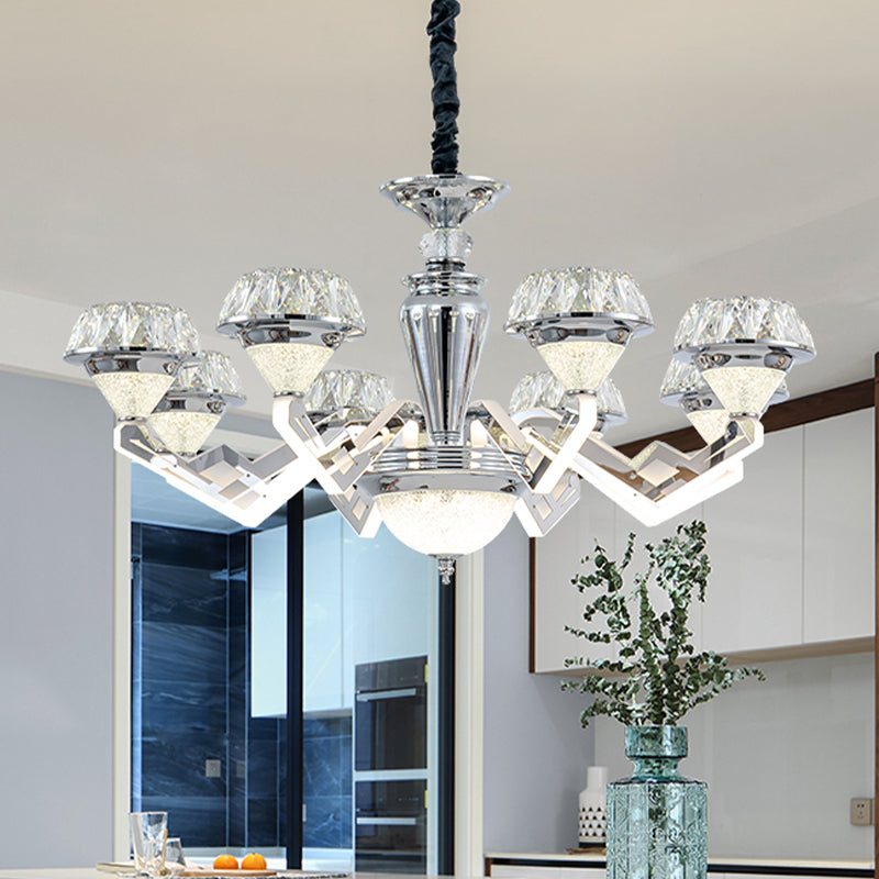 Modern 6/8 Bulb Diamond Chandelier with Crystal Suspension Pendant in Chrome