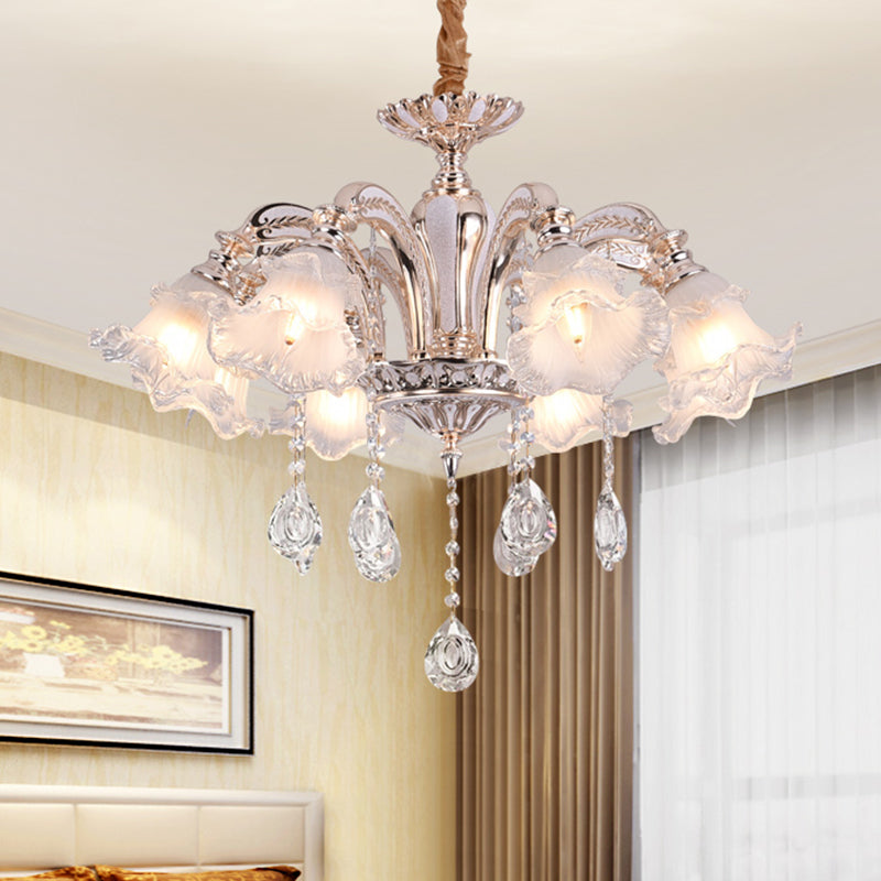 Floral Ceiling Chandelier - Traditional Gold Crystal Pendant Lamp (3/6 Heads) For Bedroom