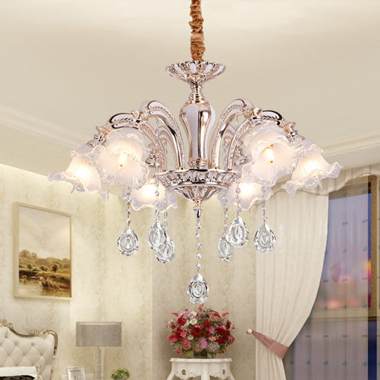 Floral Ceiling Chandelier - Traditional Gold Crystal Pendant Lamp (3/6 Heads) For Bedroom